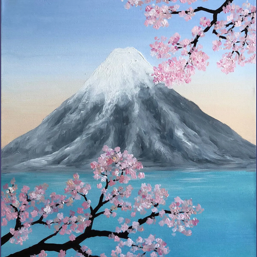 Mount Fuji painting with cherry blossoms